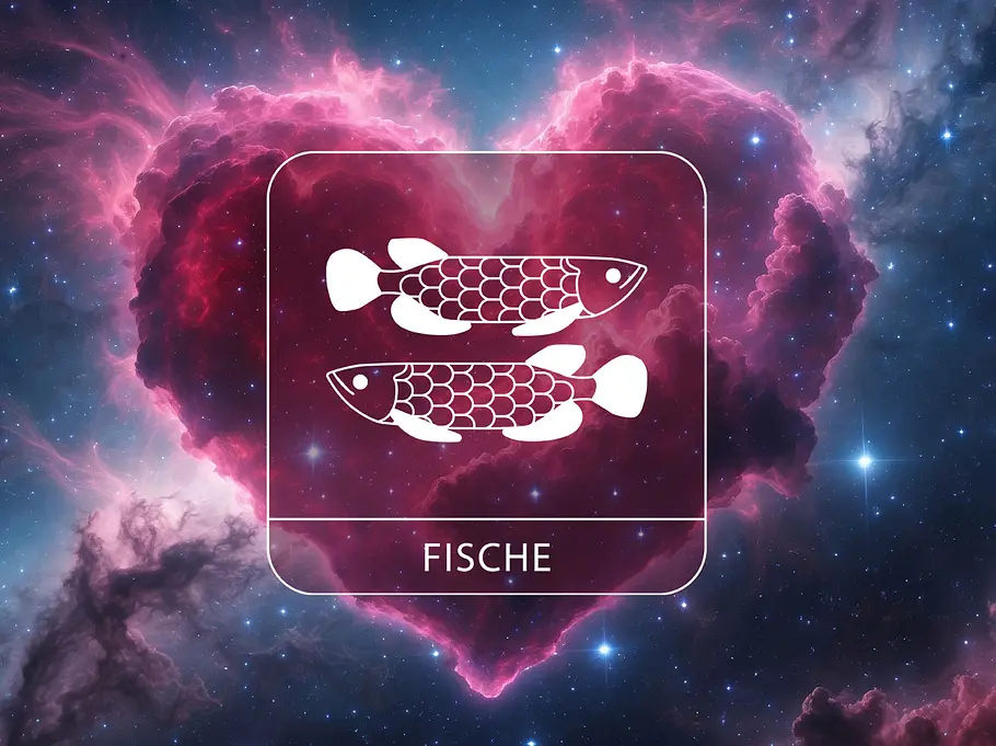 Sternzeichen Fische vor einem Herz im kosmischen Stil