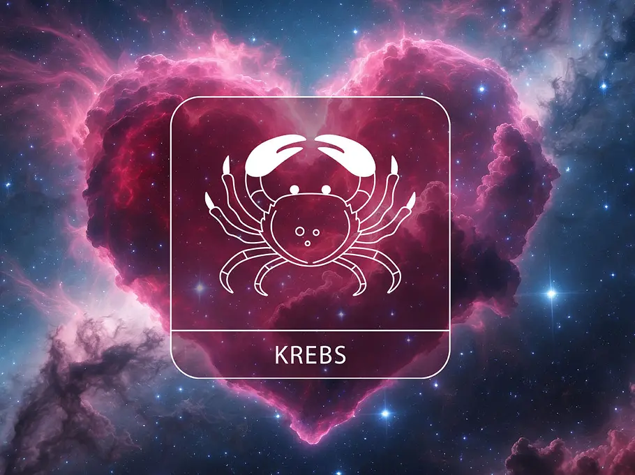 Sternzeichen Krebs vor einem Herz im kosmischen Stil