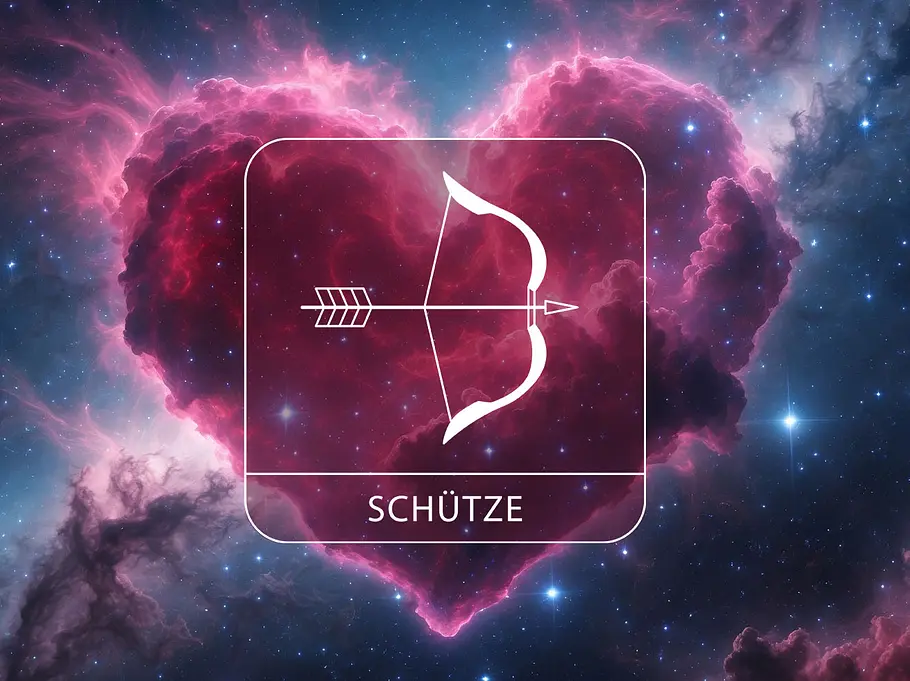 Sternzeichen Schütze vor einem Herz im kosmischen Stil