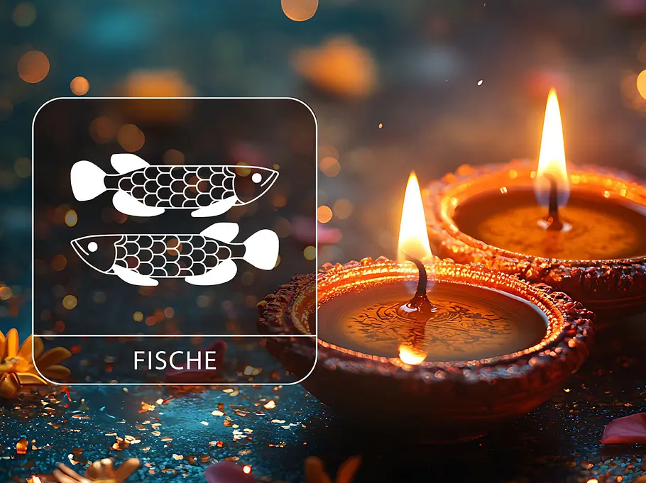 Sternzeichen Fische neben zwei brennende Kerzen.