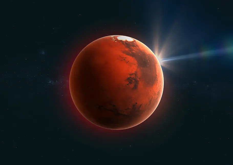 Das Horoskop zur Mars-Jupiter-Konjunktion am 14.08.2024 Planet Mars 3D-Rendering