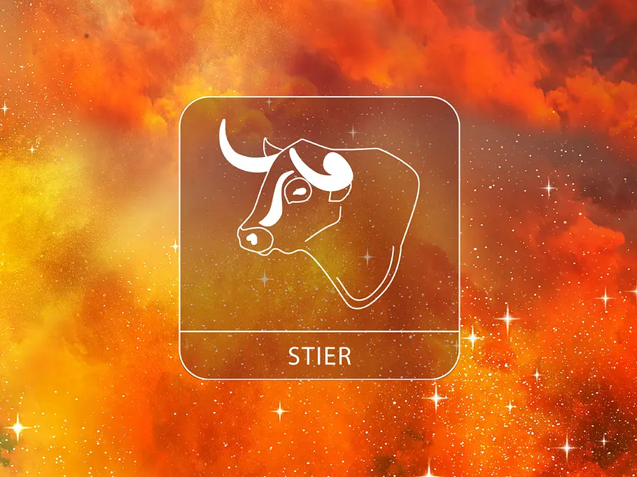 Sternzeichen Stier vor einem rötlichen Galaxie-Hintergrund mit Glitzer