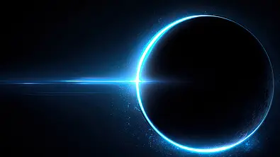 Kosmischer leuchtend blauer Kreis vor einem schwarzen Hintergrund - Foto: jason / AdobeStock