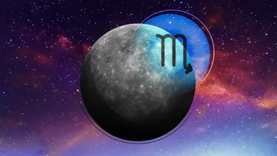 Planet Merkur mit dem Sternzeichen Symbol für Skorpion - Foto: Astrowoche.de & iStock (buradaki, Pitris, Surasak Suwanmake)