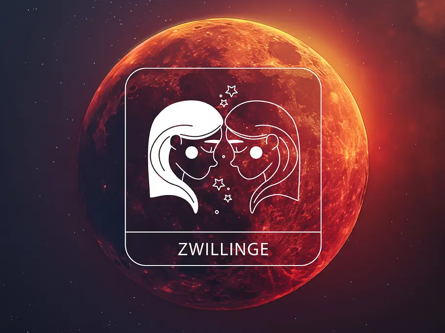 Sternzeichen Zwillinge vor einem Blutmond (Mondfinsternis)