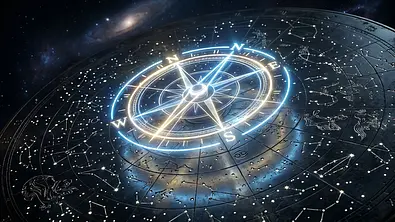 Ein leuchtender Kompass und Sternzeichen Symbole in der Galaxie - Foto: Zilan/AdobeStock (KI generiert) Ein leuchtender Kompass und Sternzeichen Symbole in der Galaxie - Foto: Zilan/AdobeStock (KI generiert)