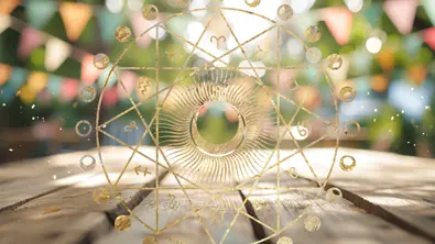 Goldener Sternzeichenkreis vor einem sommerlichen Garten - Foto: Collage mit AdobeStock (Studio Nova, Chikovnaya) & Astrowoche.de