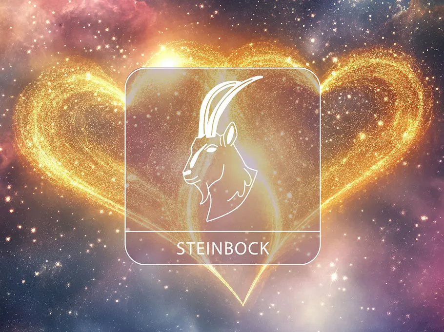 Sternzeichen Steinbock vor goldenen Herzen aus Sternen in der Galaxie