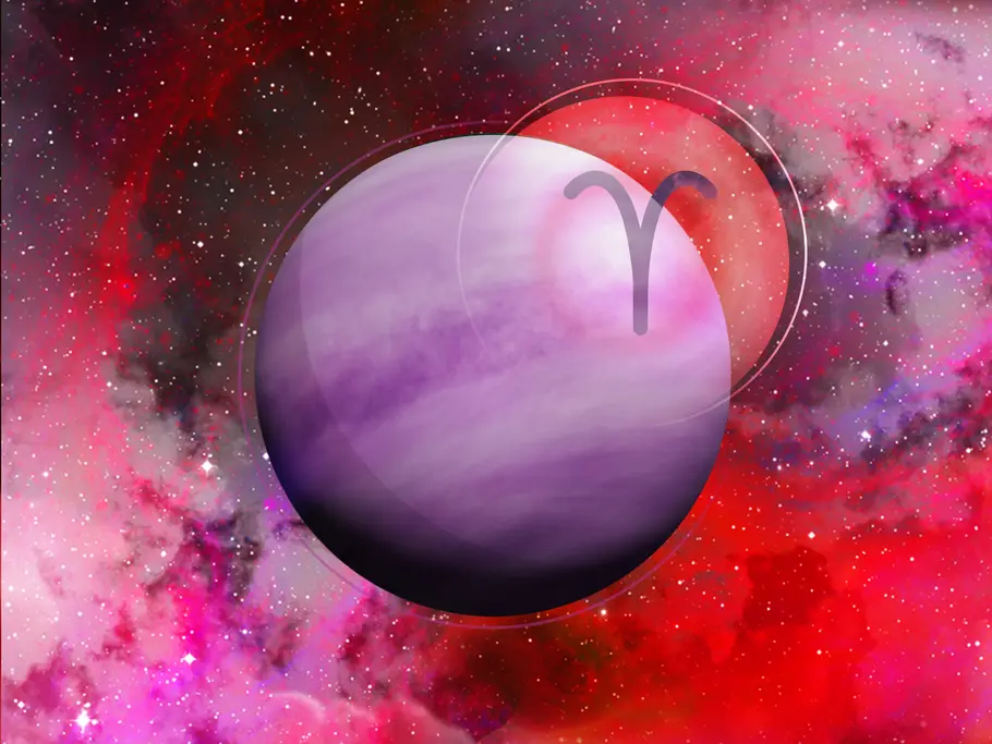 Bild der Venus und das Sternzeichen Widder umgeben von Sternen