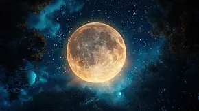 Ein strahlender Vollmond umgeben von funkelnden Sternen am Nachthimmel - Foto: Anna/AdobeStock (Generiert mit KI) Ein strahlender Vollmond umgeben von funkelnden Sternen am Nachthimmel - Foto: Anna/AdobeStock (Generiert mit KI)