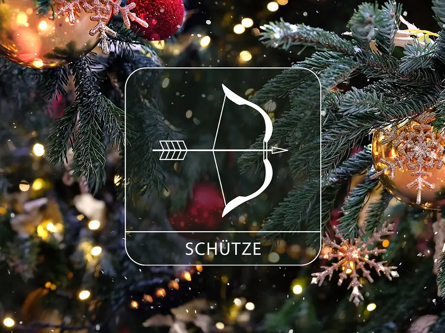 Sternzeichen Schütze vor einem Weihnachtsbaum