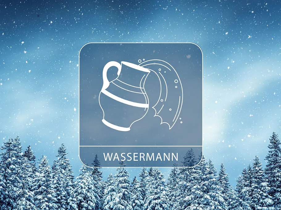Das große Winter-Horoskop 2025/2026 für das Sternzeichen Wassermann Vor einer winterlich, verschneiten Wald-Landschaft ist ein Bild des Sternzeichen Wassermann zu sehen.