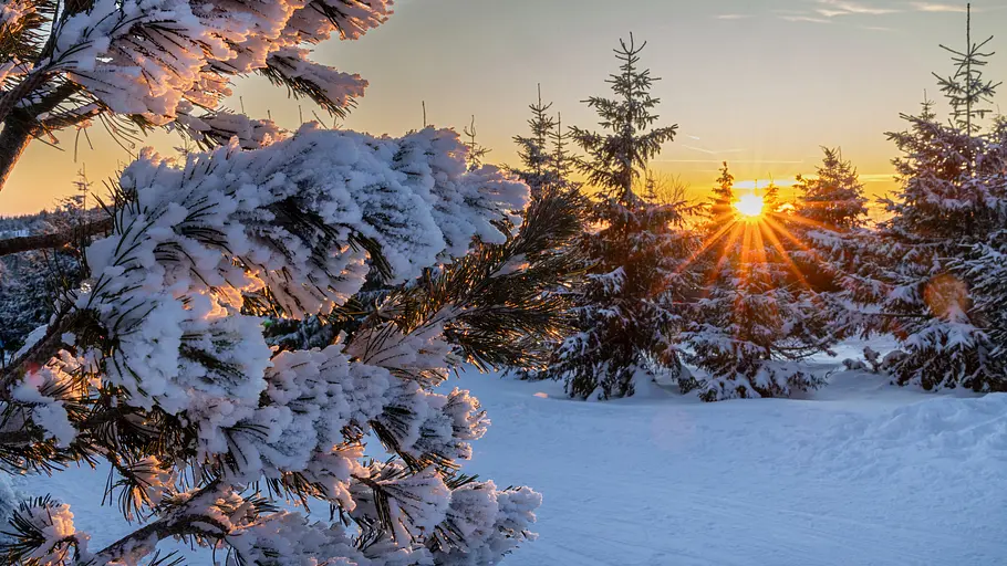 Horoskop für die Wintersonnenwende am 21.12.2024 Sonnenuntergang in einer Winterlandschaft