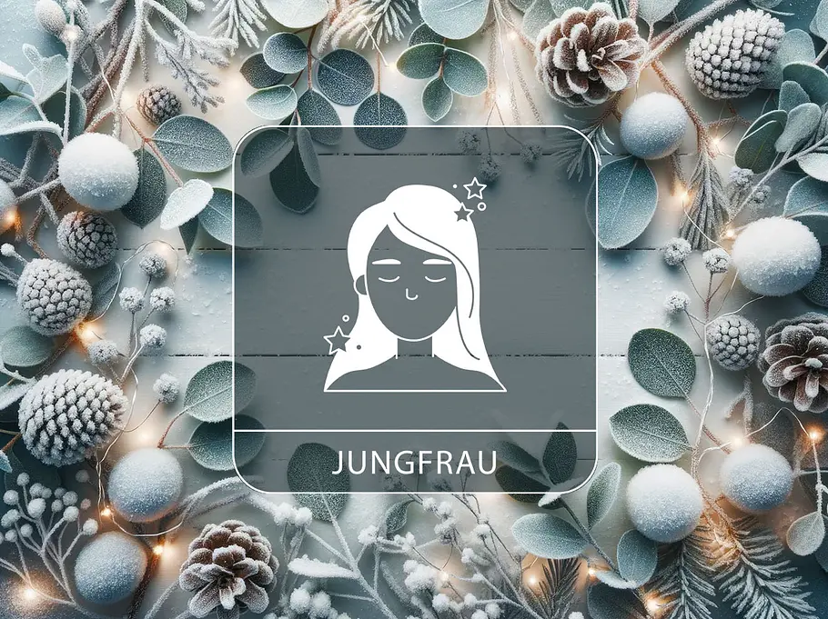 Sternzeichen Jungfrau vor einem winterlichen Kranz