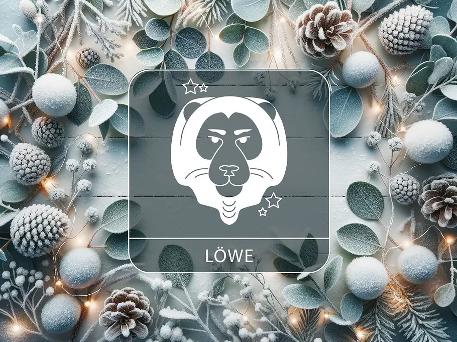 Sternzeichen Löwe vor einem winterlichen Kranz