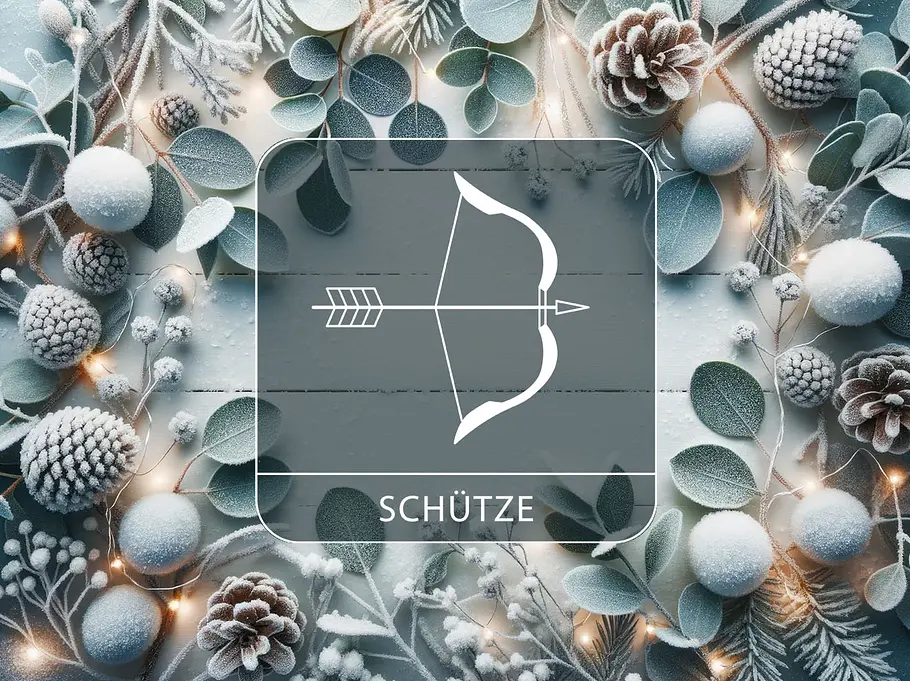 Sternzeichen Schütze vor einem winterlichen Kranz