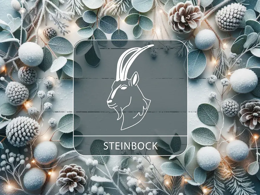 Sternzeichen Steinbock vor einem winterlichen Kranz