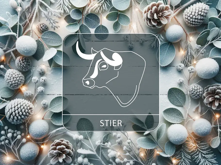 Sternzeichen Stier vor einem winterlichen Kranz