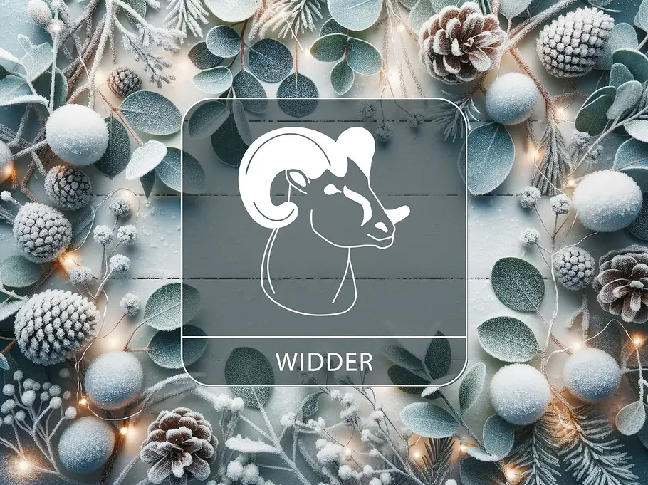 Sternzeichen Widder vor einem winterlichen Kranz
